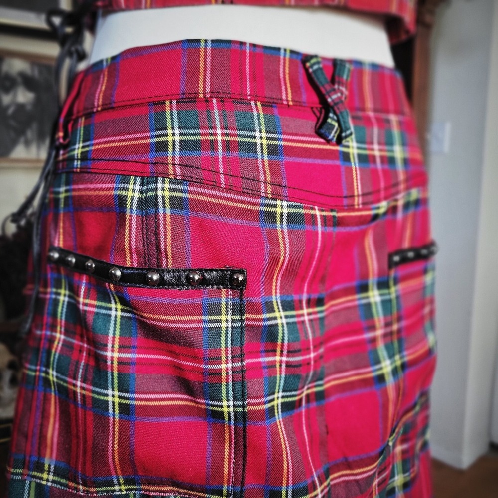 Sourpuss Red Tartan Plaid Mini Skirt Punk Goth Rockabilly Studded‎ Y2K XXL - Picture 5 of 8